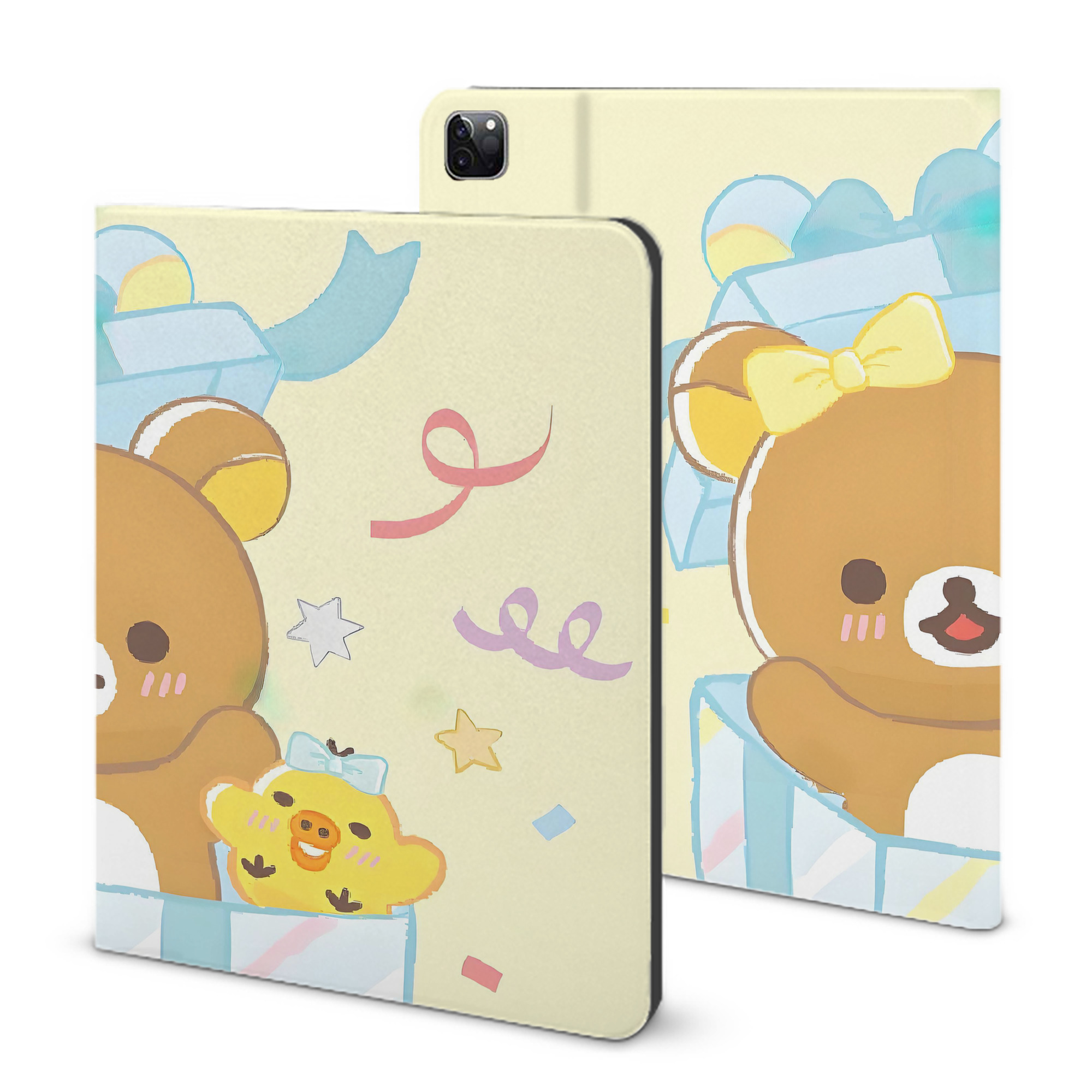 （画像用） リラックマ リラックマ キイロイトリ Rilakkuma Korilakkuma Kiiroitori IPad ケース ブック型 PUレザー TPU 耐衝撃 軽量 薄型 ペン収納なし 全面保護 IPad 各モデル対応